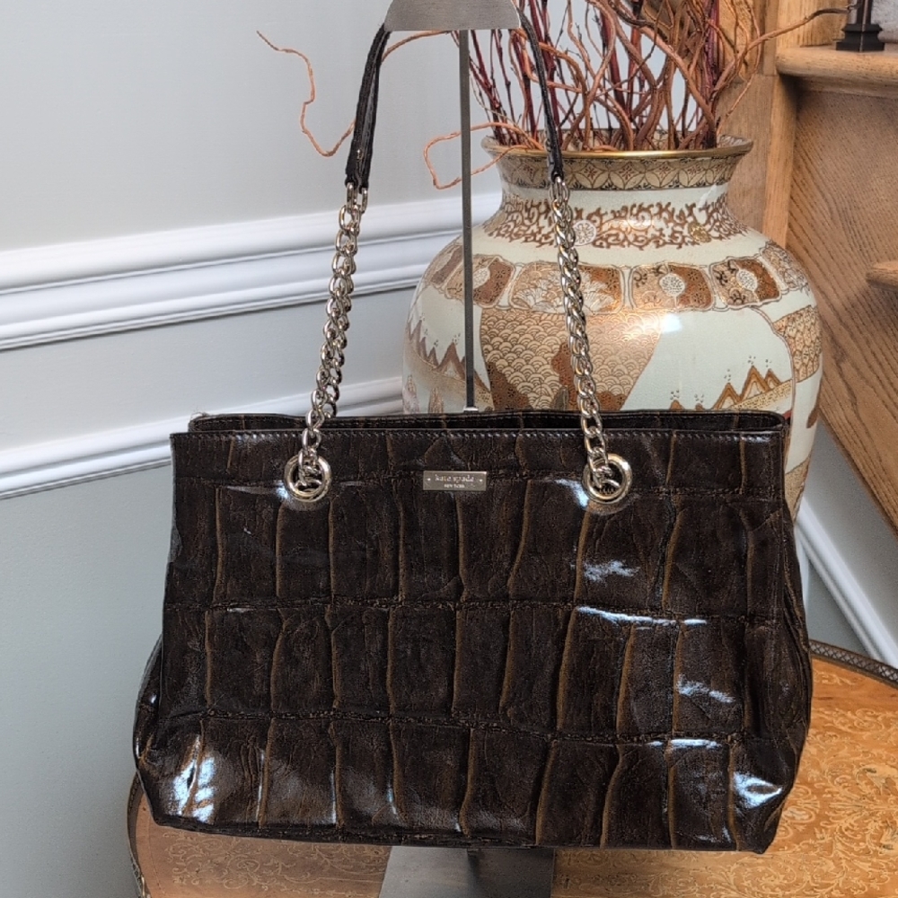Kate Spade Knightsbridge Helena Handbag. Brown Croc Patent Leather